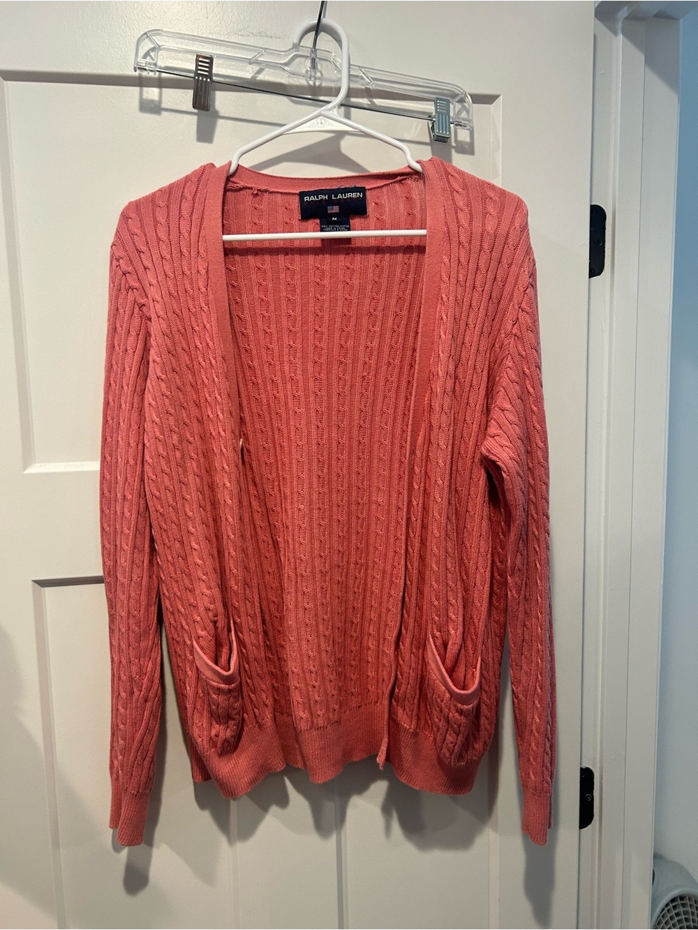 Ralph Lauren Coral Cable-Knit Open Front Cardigan